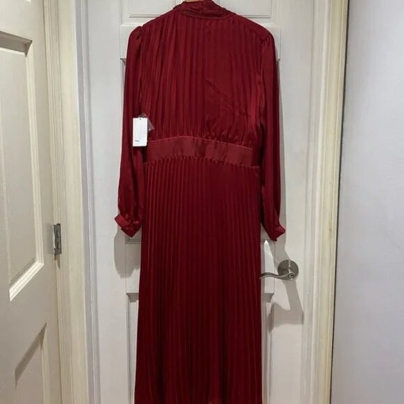 NWT Women’s Equipment Macin Red Wine Pleated Bow Midi Dress size 10 - Picture 9 of 11